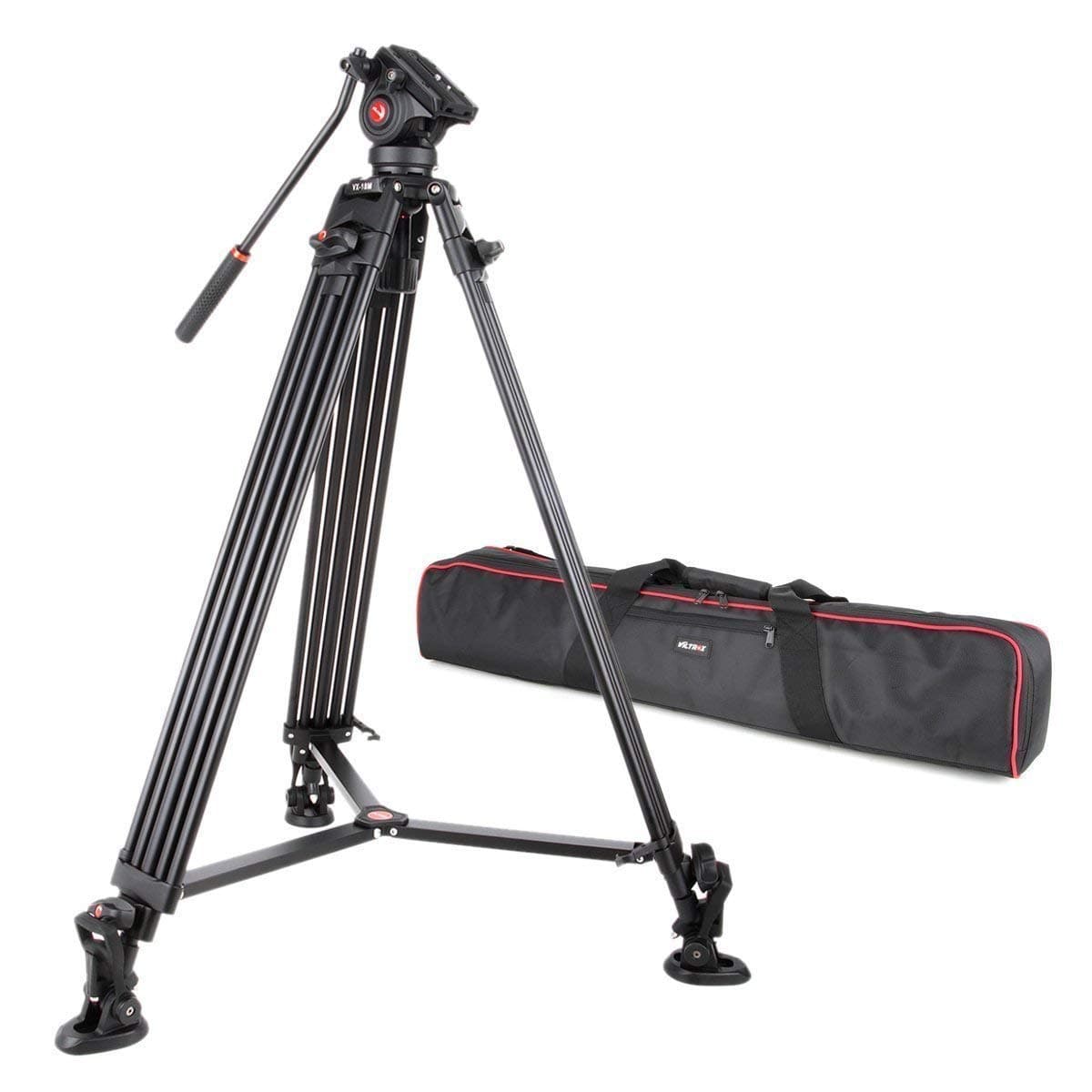 VILTROX VX-18M 188cm/74 inch Professional Tripod Aluminum alloy Heavy Duty Non-slip Video Panorama Tripod with Fluid Drag Head+Hand strap for Canon Nikon Sony DSLR Camera Video Recorder DV Camcorder