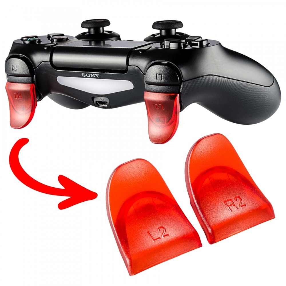 ACTMODZ 2 Pairs Red L2 R2 Trigger Extenders, Replacement Part Buttons for Playstation 4 PS4 Controller (Model: JDM-030)