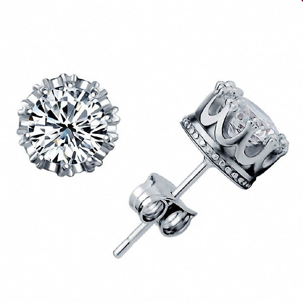 Boutique Uk White Women Crystal Earring Cubic Zirconia Silver Crown Flower Stud Earring for Lady