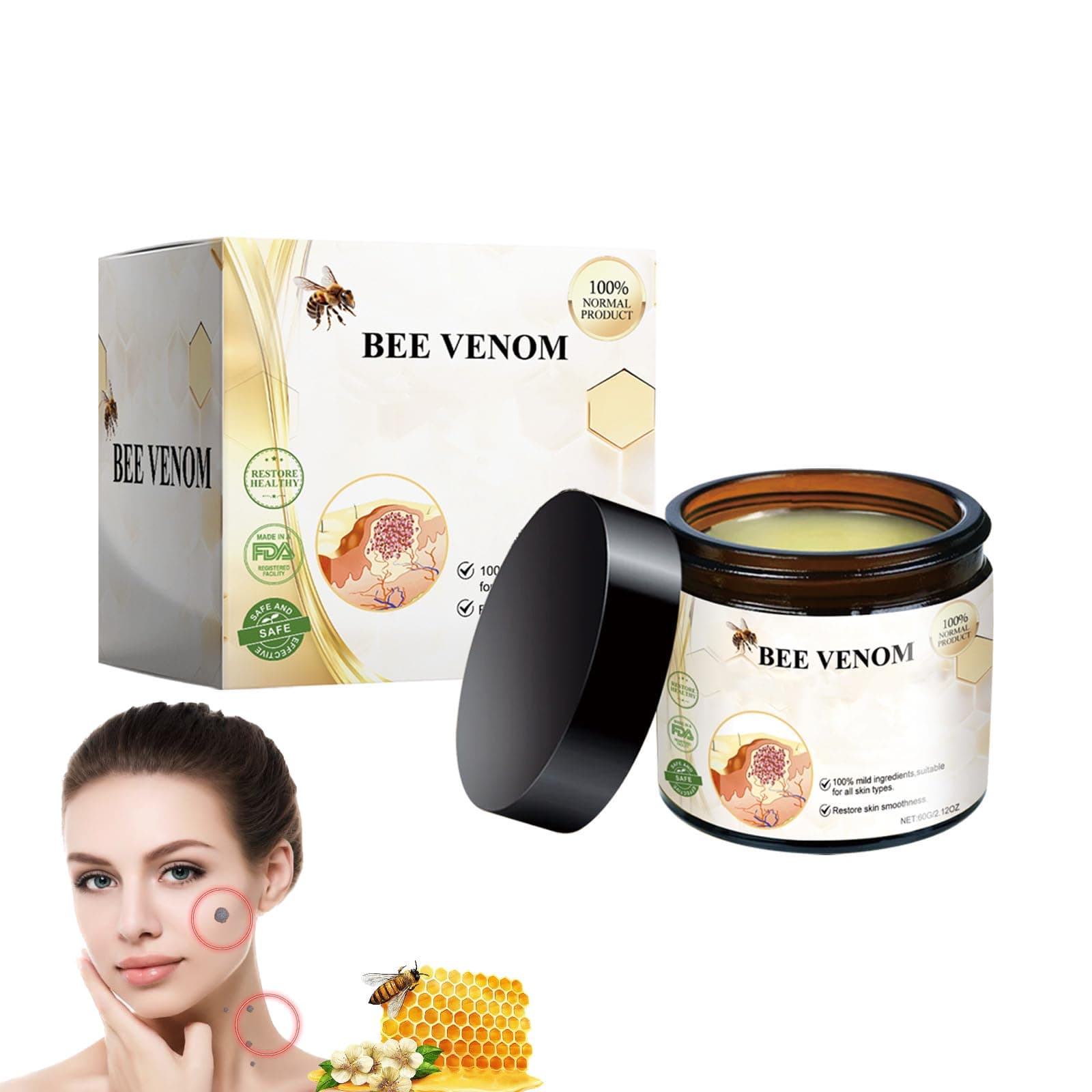 Turonu Bee Venom Cream, 2024 New Bee Venom Repair Cream, Turonu Bee Venom Treatment Cream, Bee Venom Cream for All Skin Types(1Pcs)