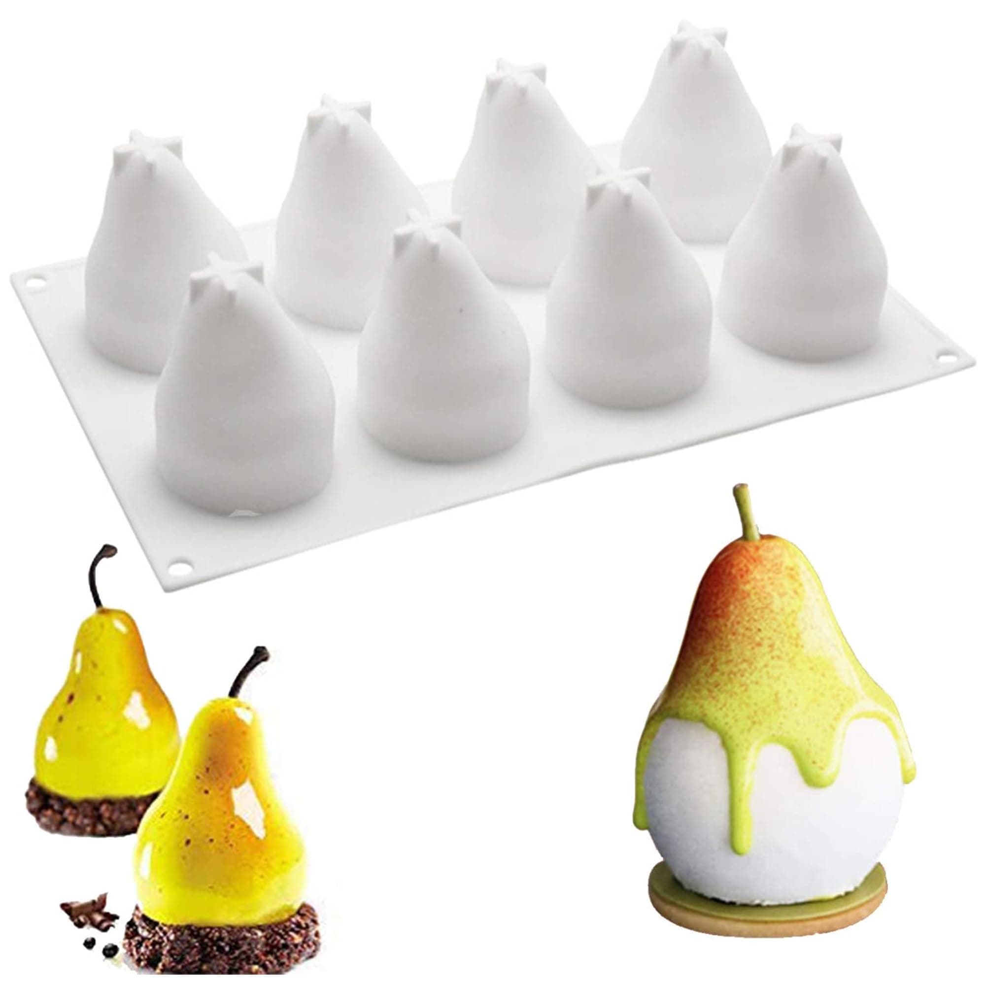OCPO Kitchen Creative 3D Pear Shape Silicone Mousse Cake Molds Fruit Mould Bakeware Baking Tool Decorating Supplies for Chocolate Chiffon Ice Creams Dessert Bakeware DIY Ice Cube Tray Decorating