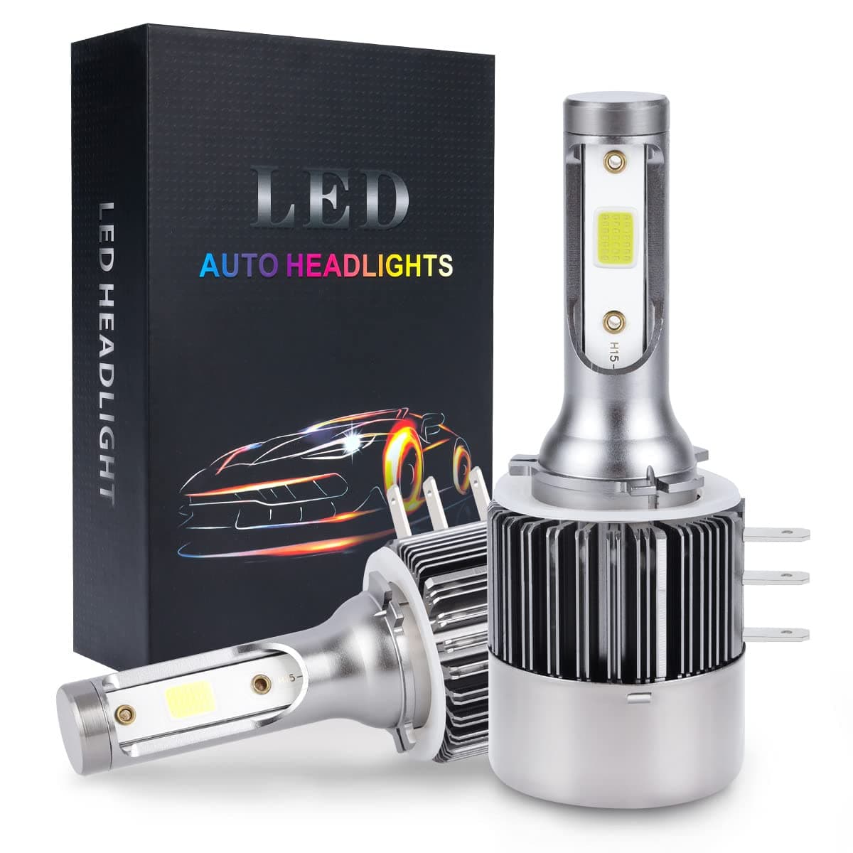 King showden H15 led headlight bulb kit, H15 Anti-error Canbus Led Headlight， 6500K White Color High beam and DRL 80W 9600lm, Plug and play