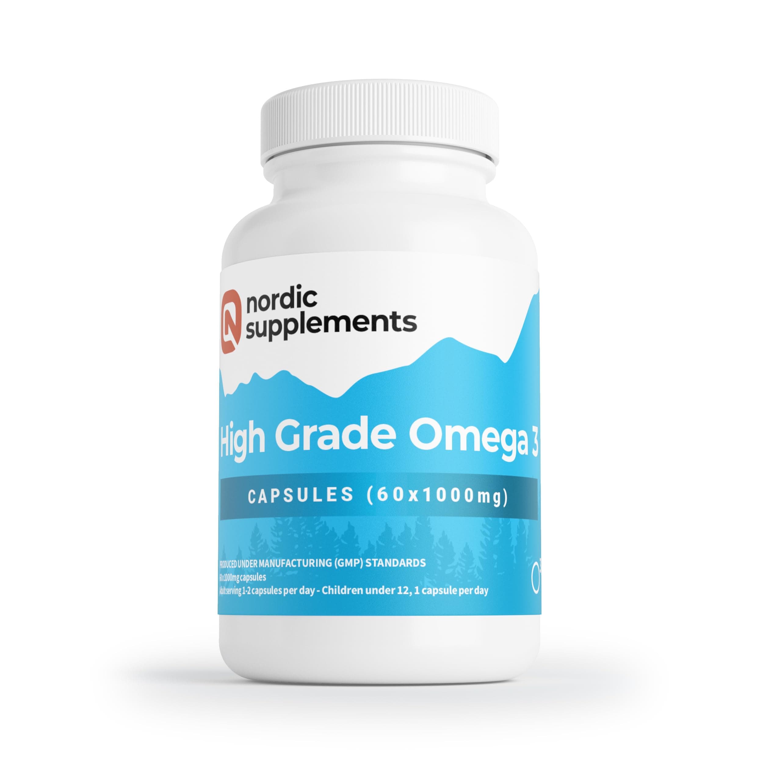 High Strength Pharmaceutical Grade Omega 3 Fish Oil Capsules, 1000 mg, Pot of 60 Capsules