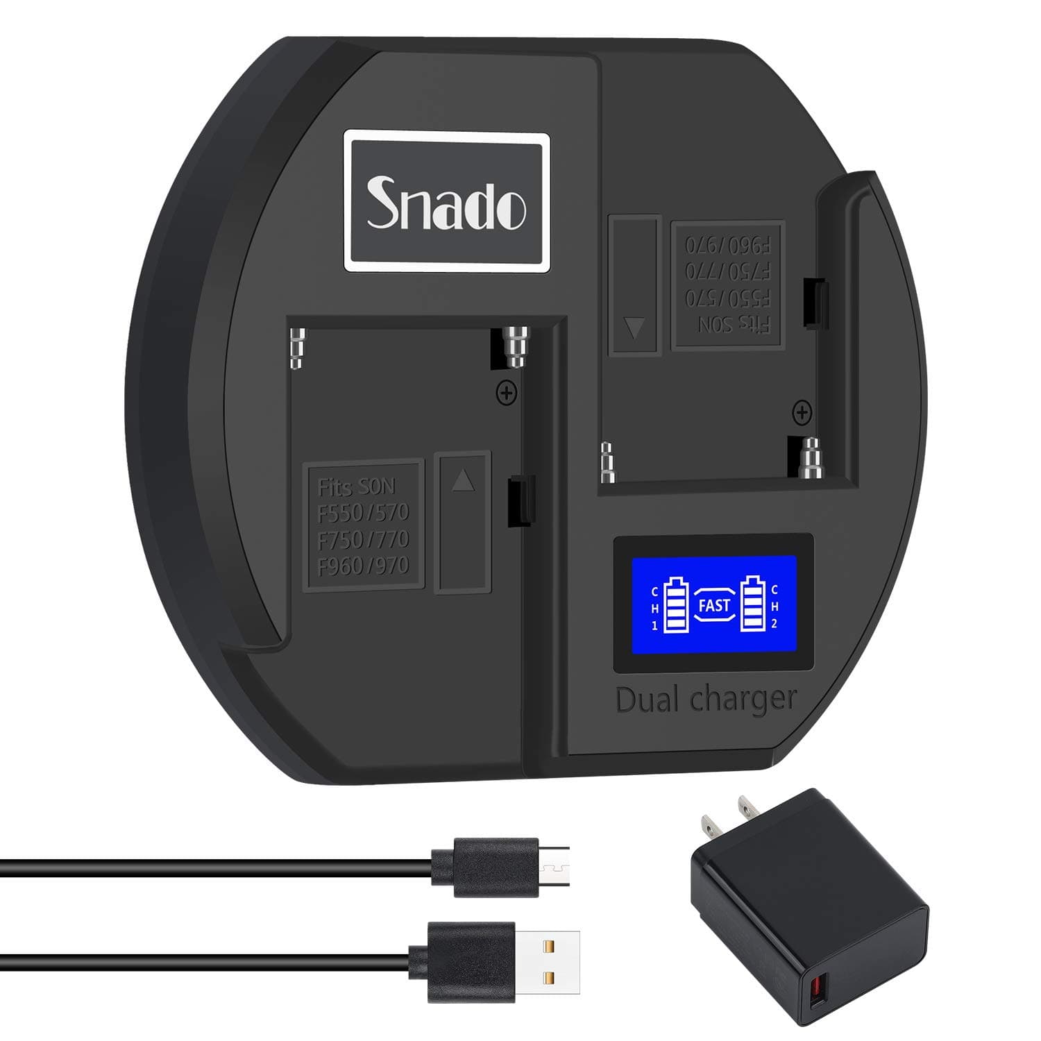 [UL Certified] Snado NP-F550 Fast Charger for NP F970, F750, F770, F960, F550, F530, F330, F570, CCD-SC55, TR516, TR716, TR818, TR910, TR917 and More