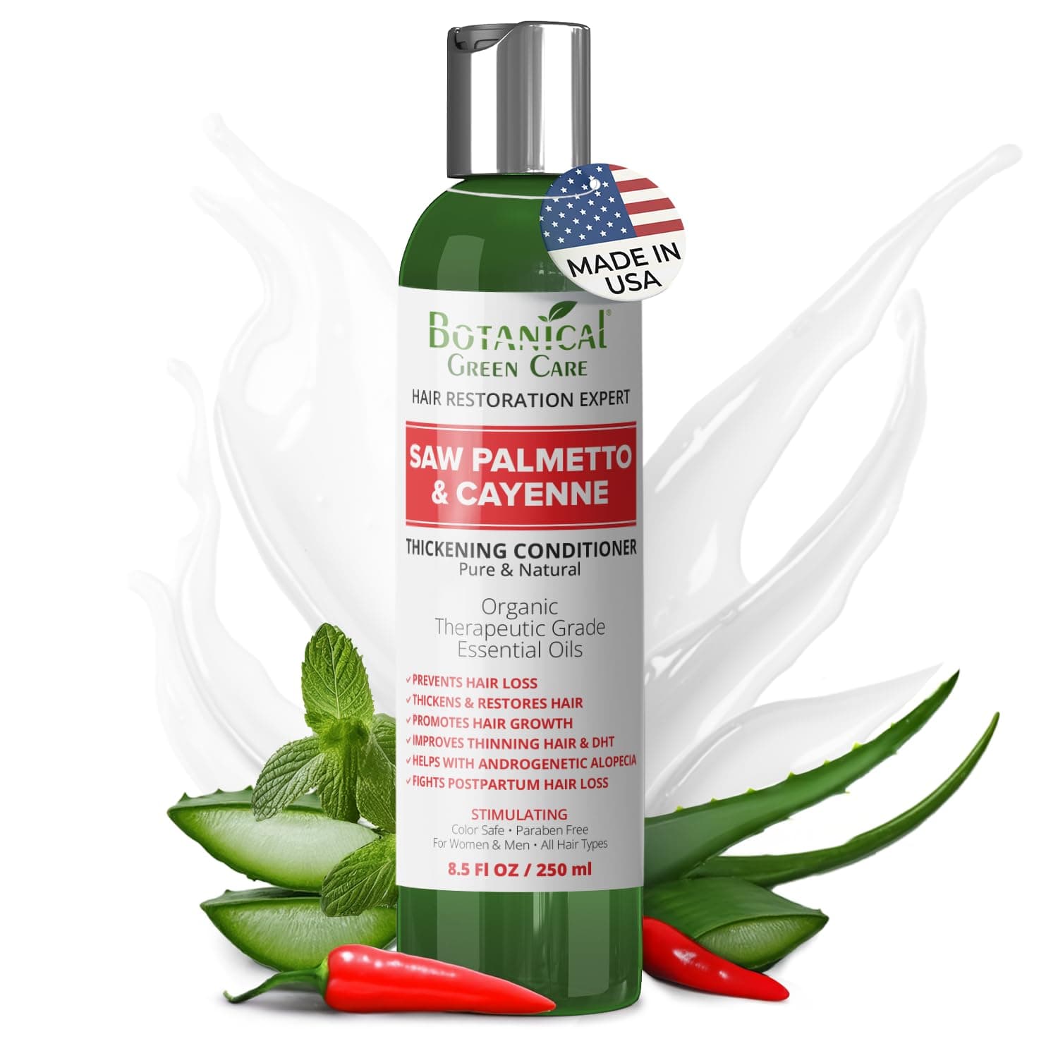 Botanical Green Care "Saw Palmetto & Cayenne" Hair Growth Anti-Hair Loss CONDITIONER. Alopecia Prevention and DHT Blocker. Doctor Developed. NEW 2019 FORMULA