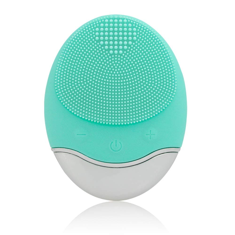YUNCHI Sonic Facial Cleansing Brush, Soft Silicone Waterproof Face Cleanser Bamboo Charcoal Wireless Charging Travel Size Massager for Skin Exfoliation, Deep Cleansing, Anti Aging - Green
