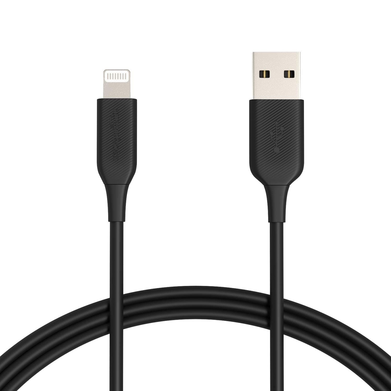 Amazon Basics 2-Pack USB-A to Lightning ABS Charger Cable, MFi Certified Charger for Apple iPhone 14 13 12 11 X Xs Pro, Pro Max, Plus, iPad, 1.8 meters, Black