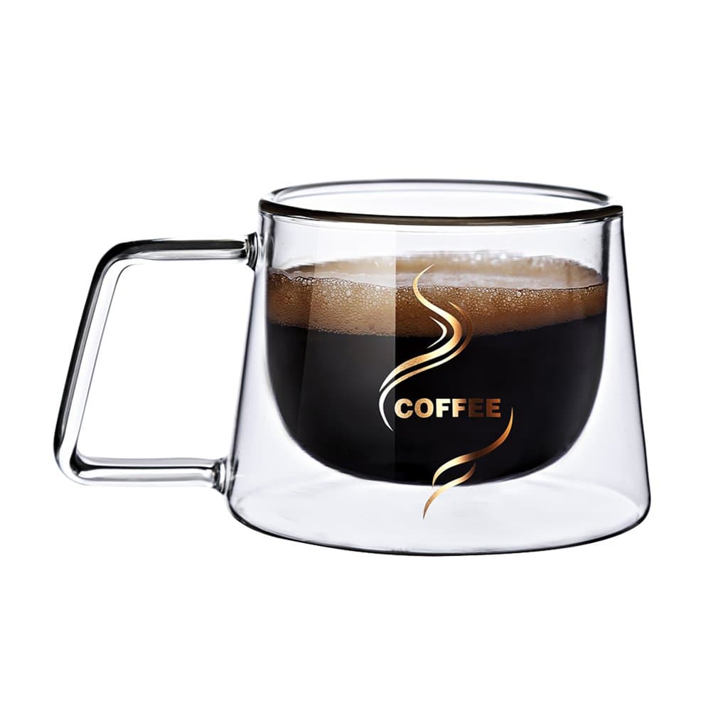 YIFANYU Double Wall Insulated Glass Espresso Mugs Heat Resistant Clear Glass Coffee Tea Cups With Handle
