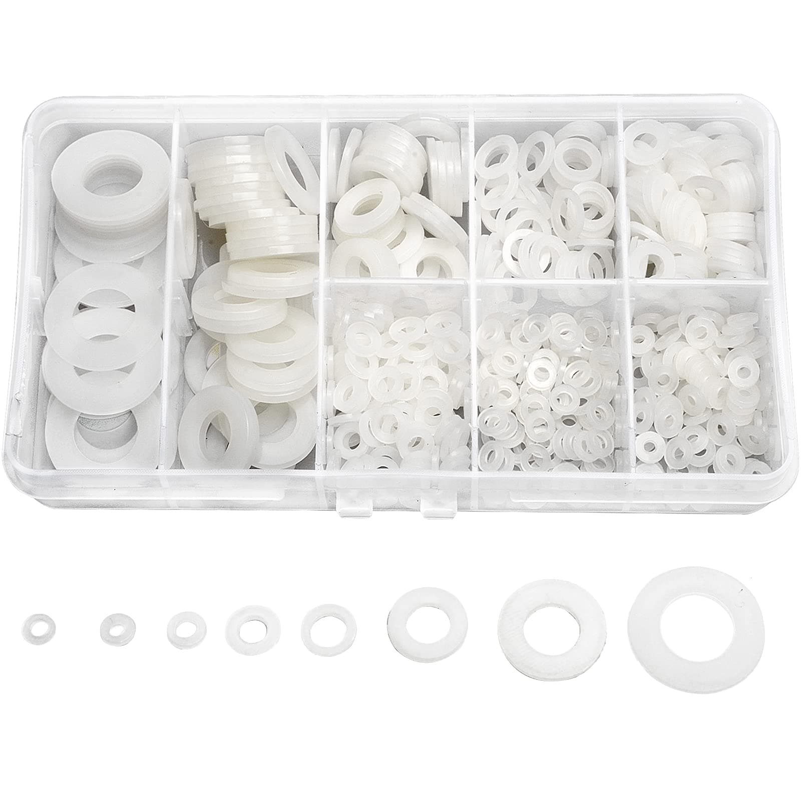 510 Pcs White Nylon Flat Washer Assortment Kit for Electrical Connections on Household & Commercial Appliances, (M2 M2.5 M3 M4 M5 M6 M8 M10)