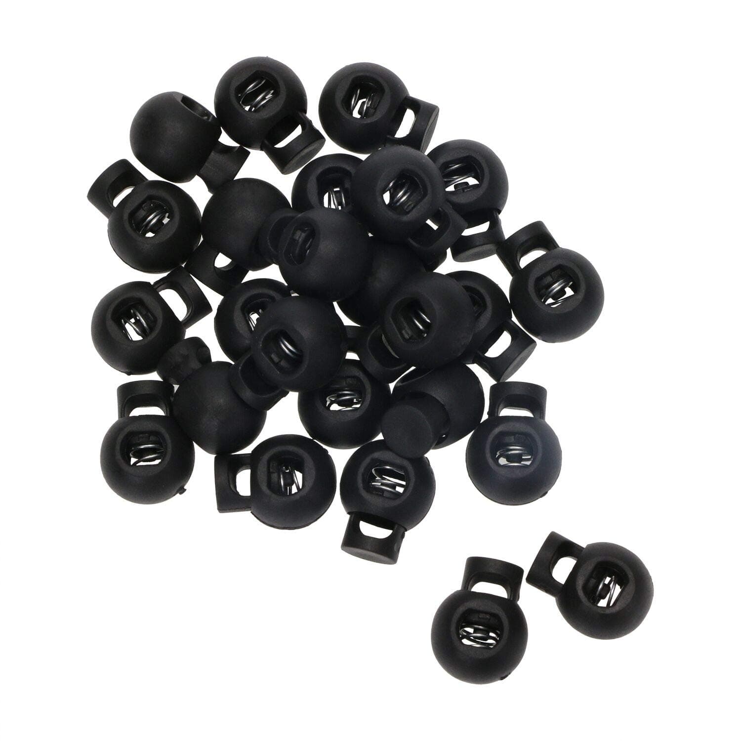 Shapenty Plastic Toggle Single Hole Spring Loaded Elastic Drawstring Rope Cord Locks Clip Ends Round Ball Shape Luggage Lanyard Stopper Sliding Fastener Buttons, Black, 25PCS, Black, Small