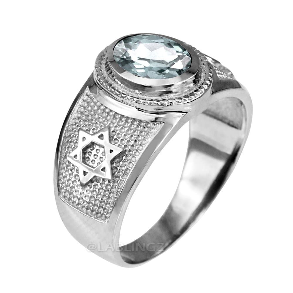 Jewish Jewelry by LABLINGZ Sterling Silver Star of David April Birthstone Clear CZ Ring