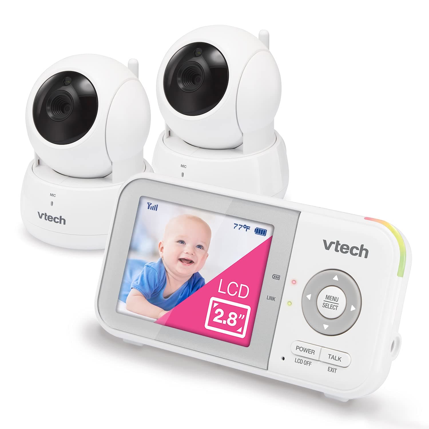 VM923-2 Baby Monitor, 2.8”Screen, 1000ft Range, Pan-Tilt-Zoom, Night Vision, 2-Way Audio, Temperature Sensor, Lullabies, Secured Transmission No WiFi