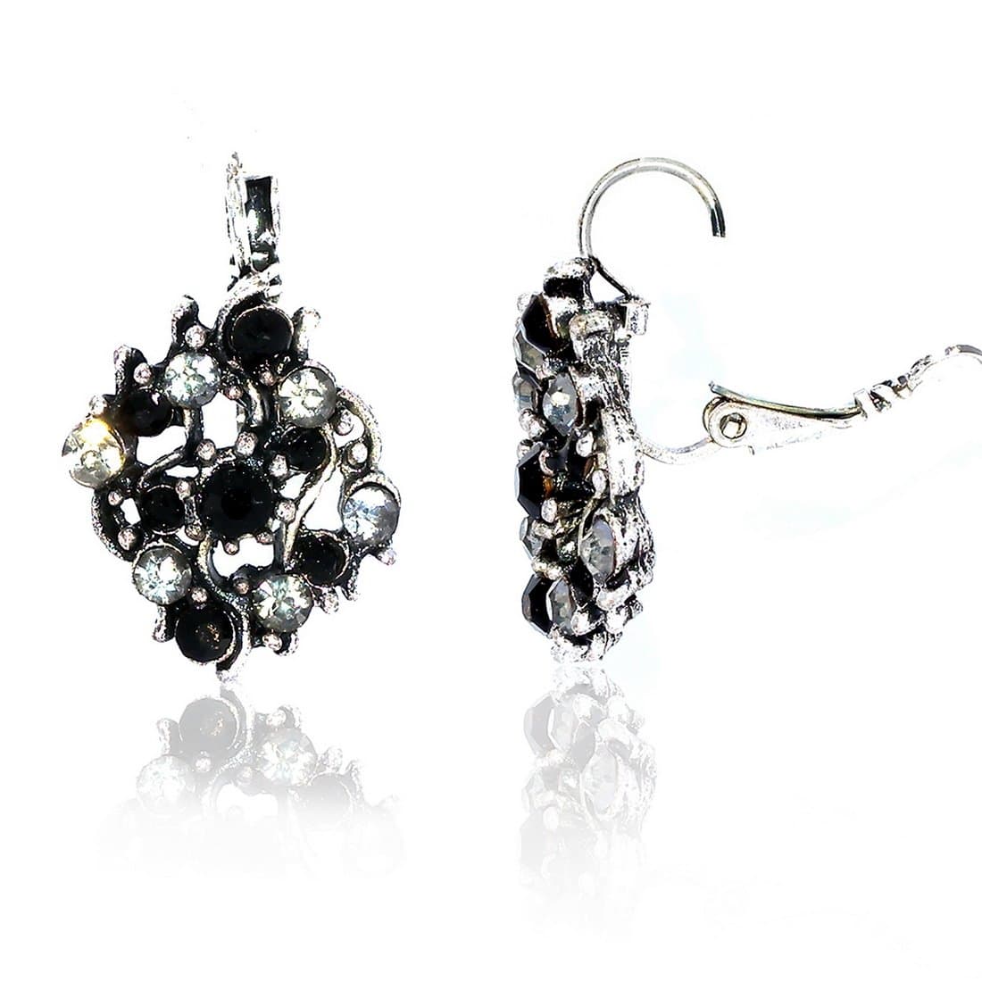 Ladies Silver Hollow Out CZ Charm Folded Hoop Earrings Jewellery