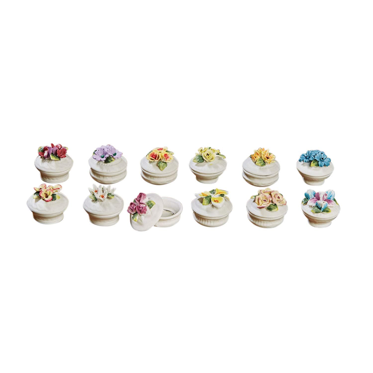 Lidded Floral Porcelain Boxes - Set Of 12