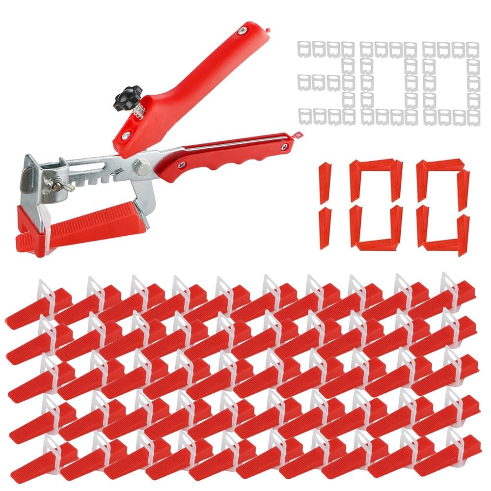 Tile Leveling System Kit 2mm, 300pcs Tile Spacer Clips and 100pcs Reusable Wedges with 1pc Tile Leveling Pliers, Tile Levelling Tool Kit for Floor Wall Ceramic Tile and Stone Installation