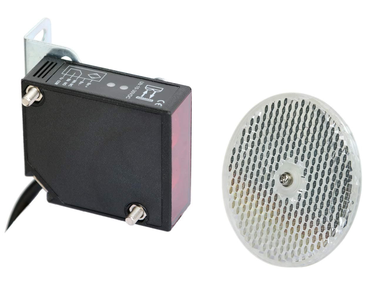 IP67 Waterproof Universal 10-30VDC Safety Retro-Reflective Photoelectric Beam Sensor for 12VDC and 24VDC Gate Opener, Garage Door Sensor Up to 40 Feet Sensing Range, Pre-Wired 6.6 Feet Cord