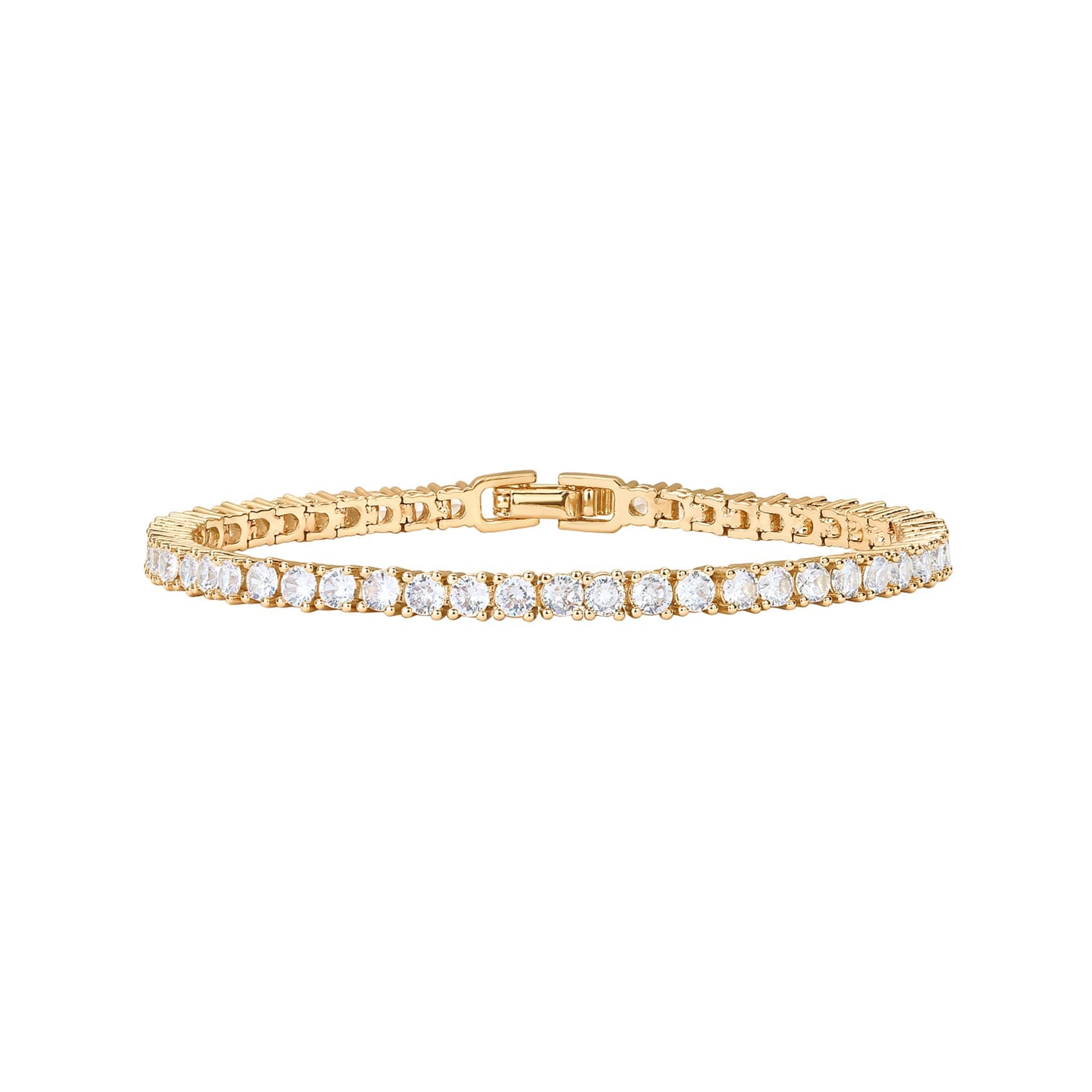 PAVOI 14K Gold Plated 3mm Cubic Zirconia Classic Tennis Bracelet | Gold Bracelets for Women | Size 6.5-7.5 Inch, 7 Inches, Yellow Gold, Cubic Zirconia