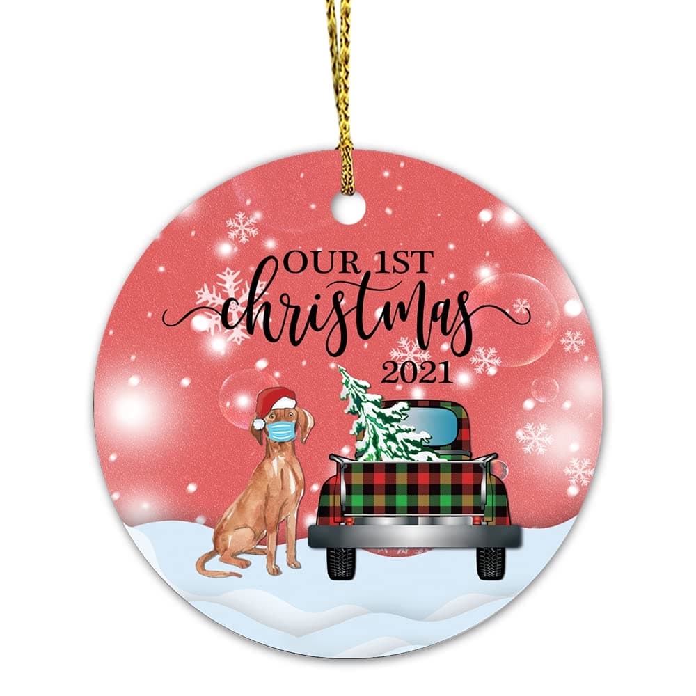 Christmas Ornament 2021, Hungarian Vizsla Ornament, Our First Christmas Hanging Ornament, Christmas Truck and Dog Christmas Bauble for Xmas Tree Christmas Decorations, Keepsake Pendant