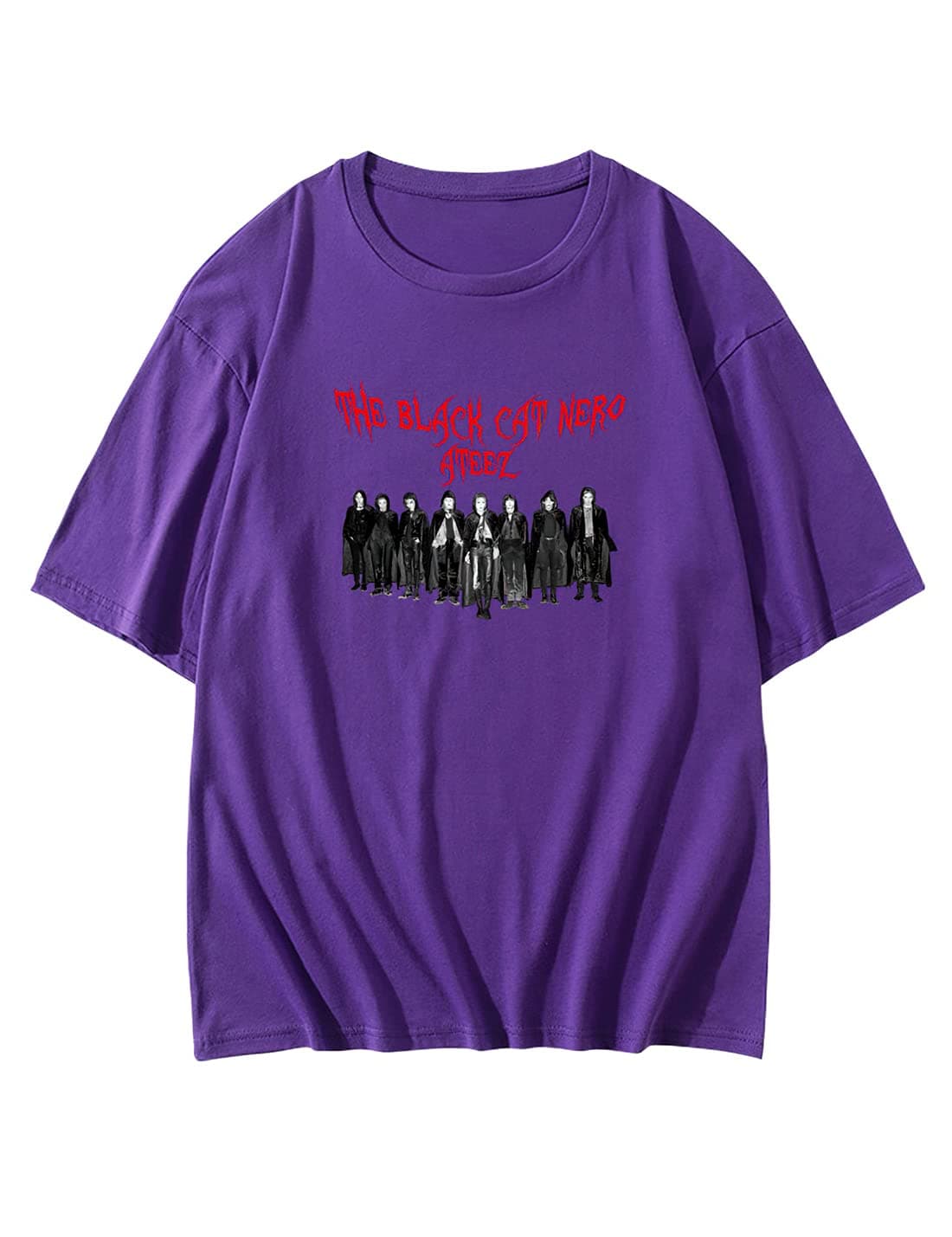 Kpop Merch ATEEZ T-Shirt -The Black CAT Nero-WOOYOUNG JONGHO Funny Tee for ATINY Womens Mens-Purple_S