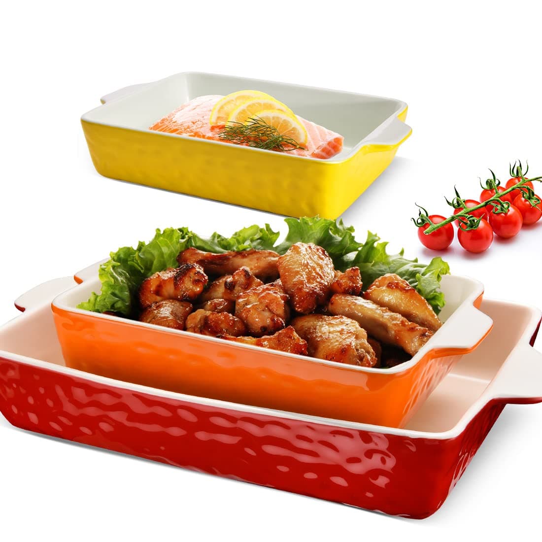 3Pack Ceramic Baking Dish for Oven Large Casserole Baking Dish with Handles Packaging Upgrade Nonstick Ceramic Bakeware for Cooking, Cakes, Lasagna & Gift, Red