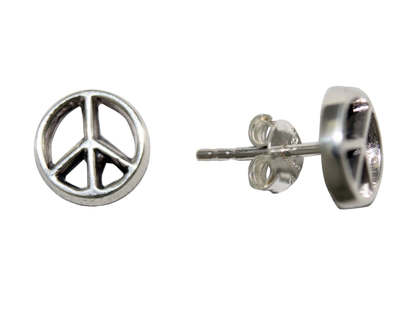0.35" Sterling Silver Peace Sign Stud Earrings with Friction Post Backs