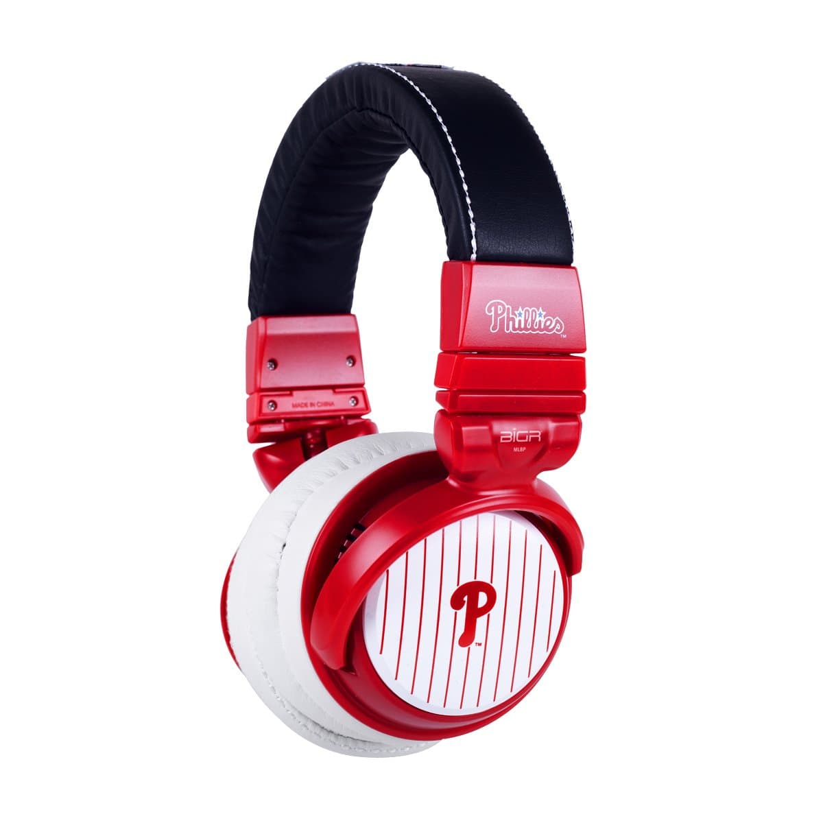 Phillidelphia Phillies Headphones, w/High-Fidelity Drivers, In-Line Microphone, Detachable Cable, Compact Folding Design & Bamboo Box by BiGR Audio