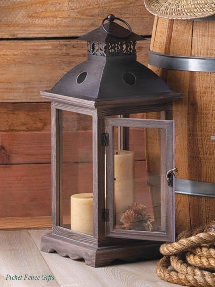 Large Wooden Monticello Iron Candle Lantern Indoor/Outdoor-20 1/4" High w/Loop