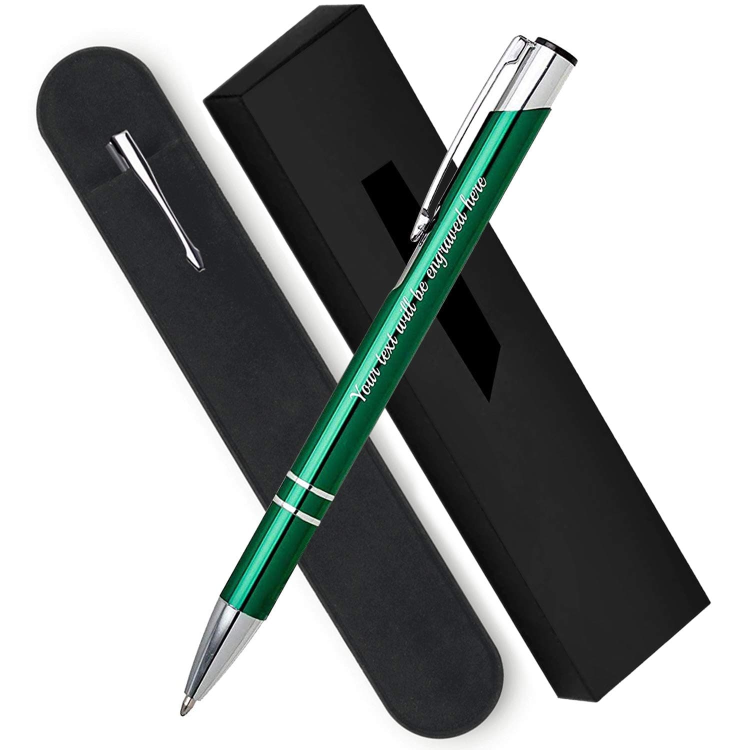 Personalised Engraved Pen Comes In Gift Box and Velvet Pouch + Black Ink Refill (Green) - Enter Your Custom Text