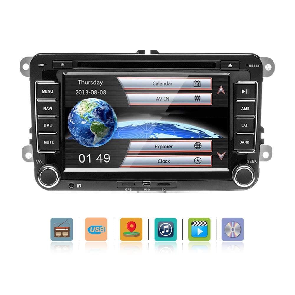 Car Stereo GPS Navigation Head Unit DVD Player for Volkswagen VW Jatta Passat Golf Tiguan Seat Skoda Double Din 7” Touch Screen Car Radio with Bluetooth FM Radio Receiver USB/SD Input Remote Control