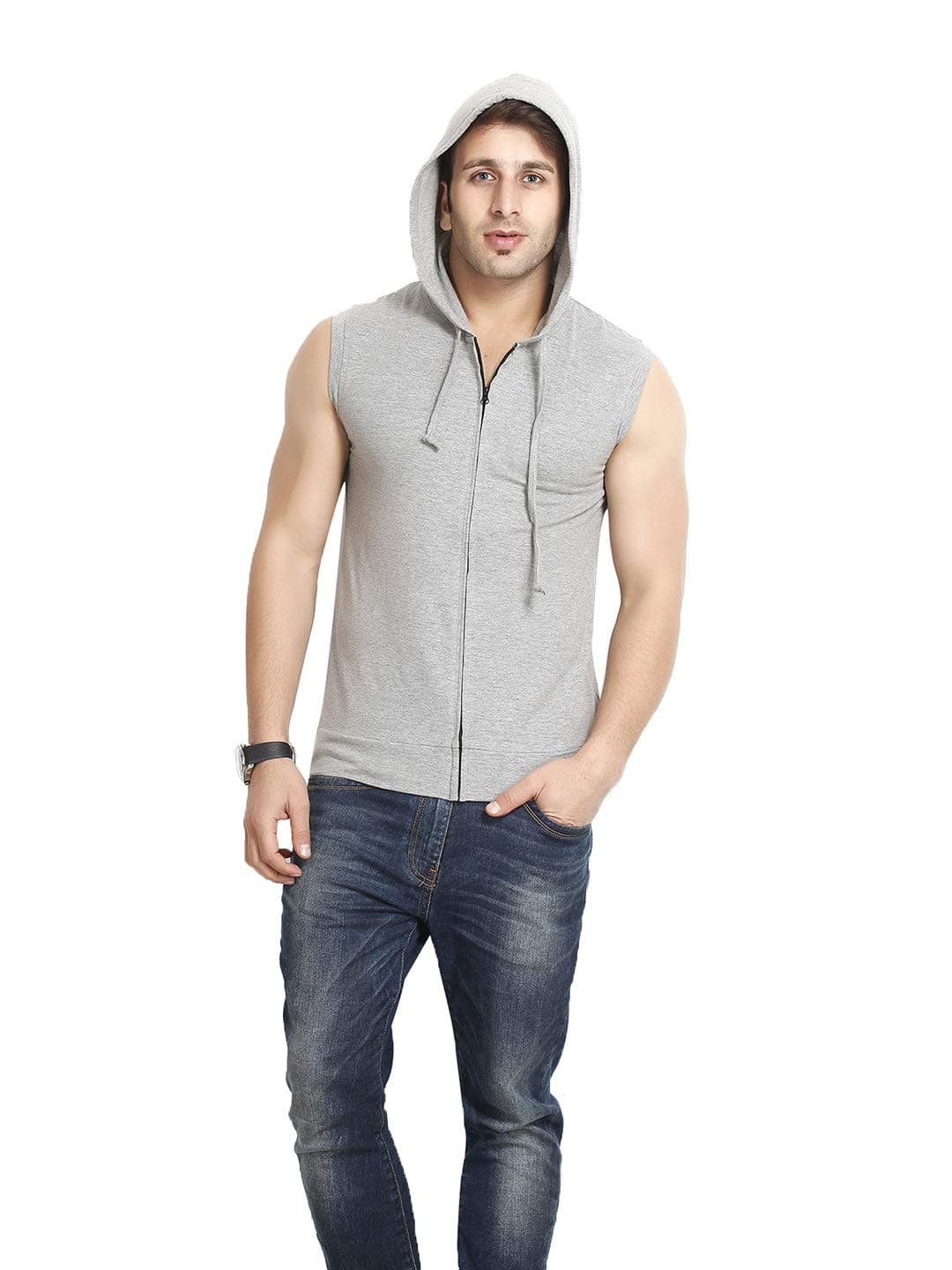 GRITSTONES Men's Hooded Cotton Zipper Jacket T-Shirt