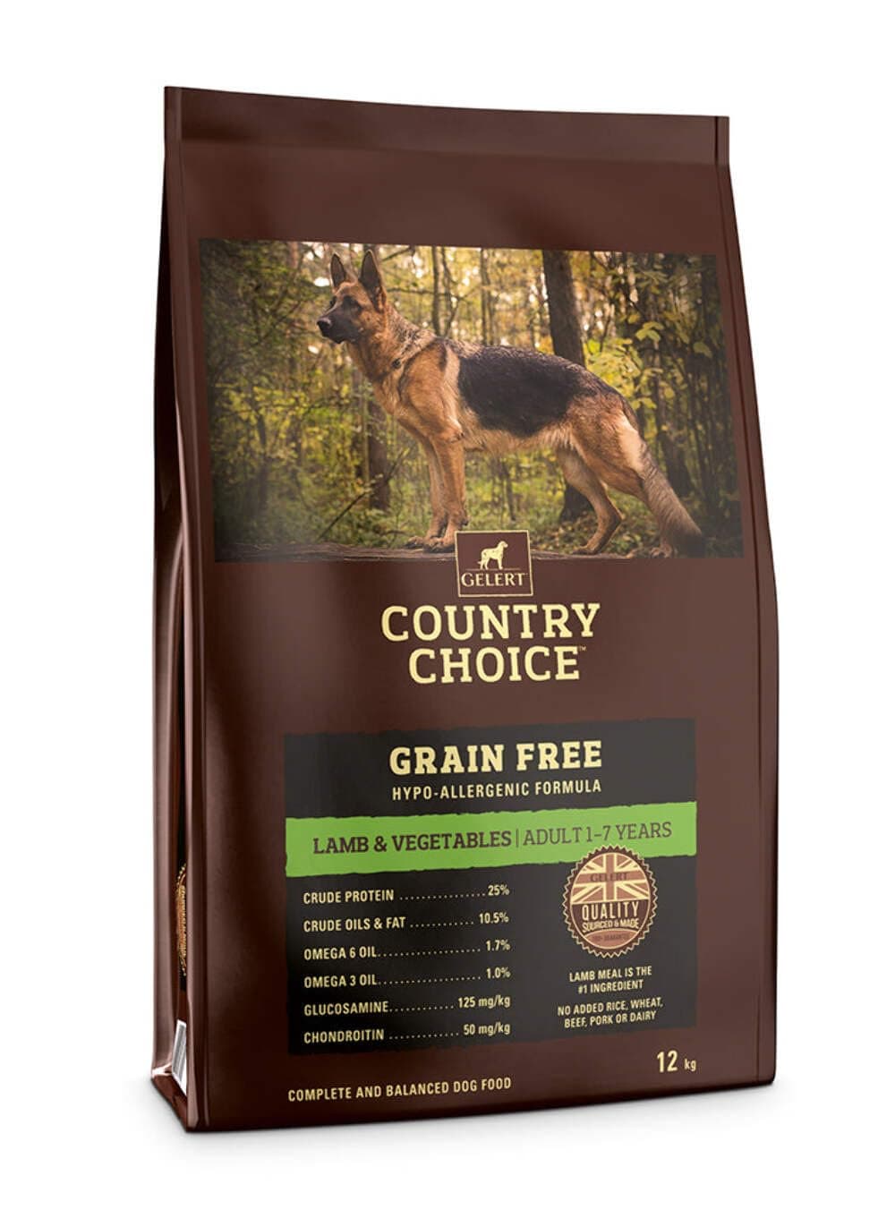 Gelert Country Choice Grain Free Lamb and Veg Adult Dry Dog Food, Chicken, 12.14 kg, clear