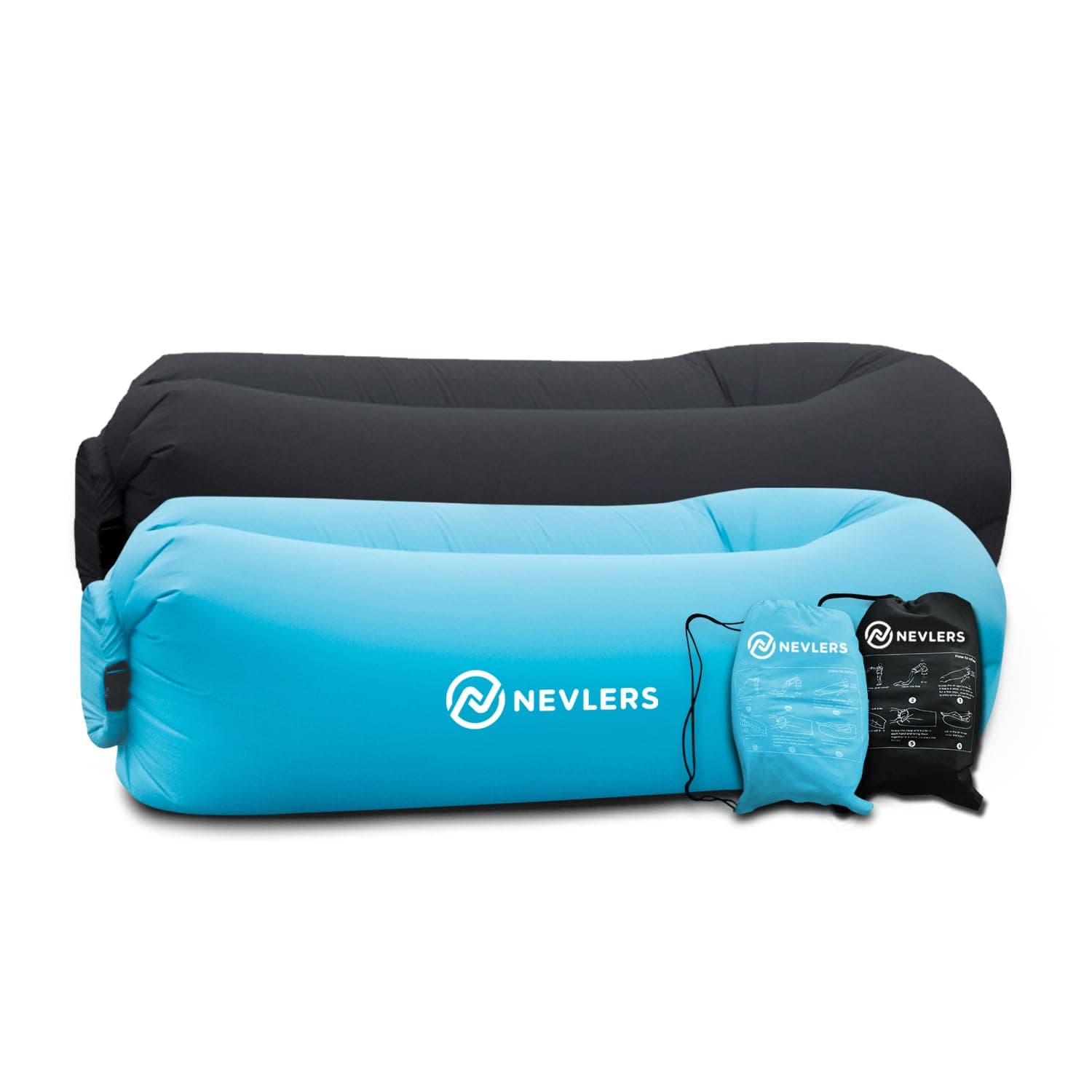 NevlersInflatable Lounger Air Sofa - Portable Inflatable Couch for Camping, Outdoor Movie Seating | Easy to Use Air Couch Inflatable Chair Camping Accessories | Inflatable Sofa - Black & Blue