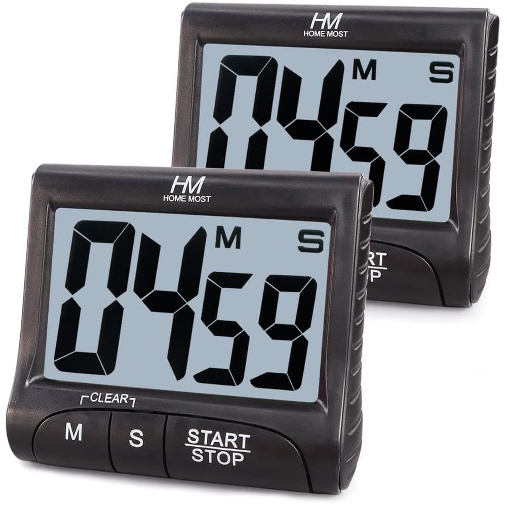 2-Pack Large Display Kitchen Timer - 3" Digital Timer Magnetic Back Loud Alarm - Black Cooking Timers for Kitchen Teachers Students Games Meetings - Sports Timers for Workouts Exercise