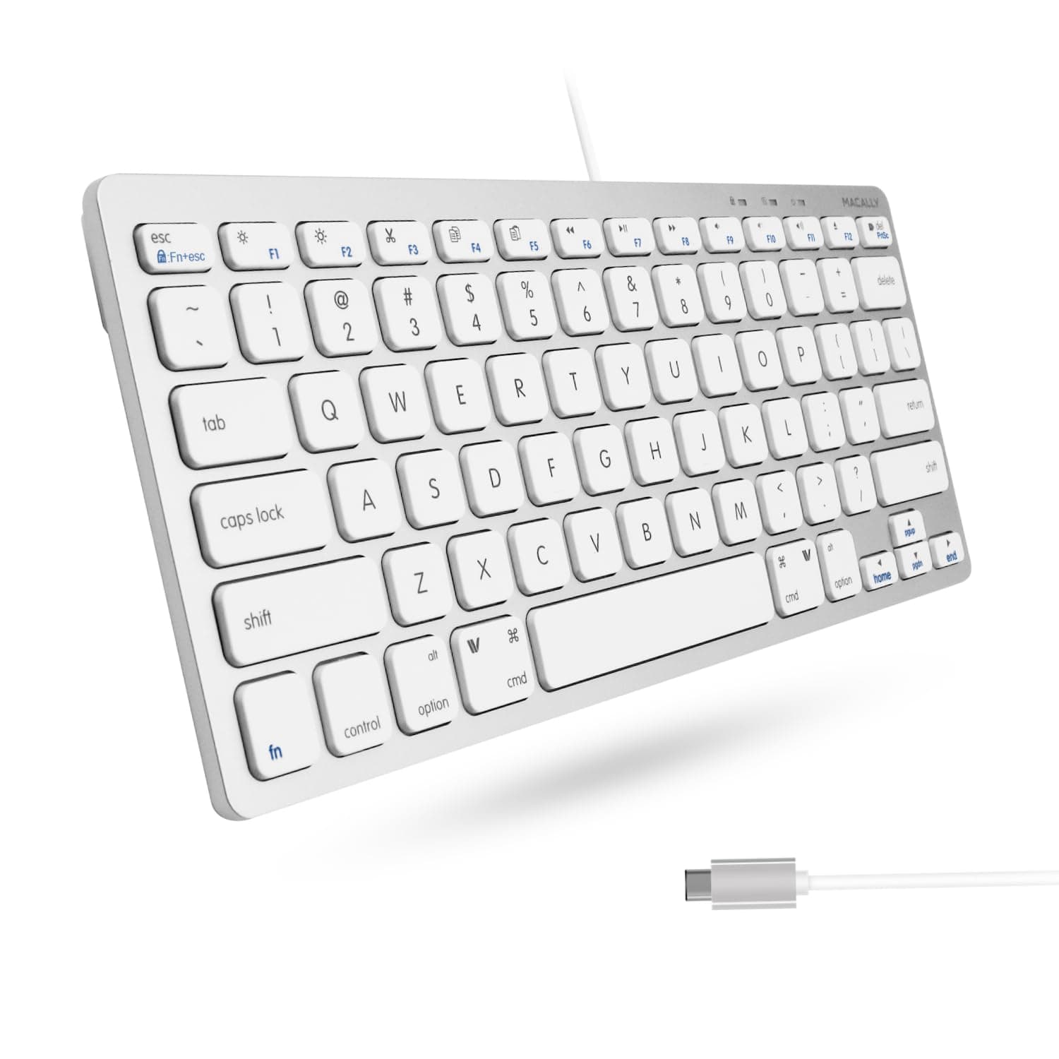 Macally USB C Keyboard for Mac, Slim Wired Keyboard for MacBook, iMac Compatible Keyboard, Plug & Play for Mac mini, iPad, Windows & Chromebook with USB-C Port – Silver