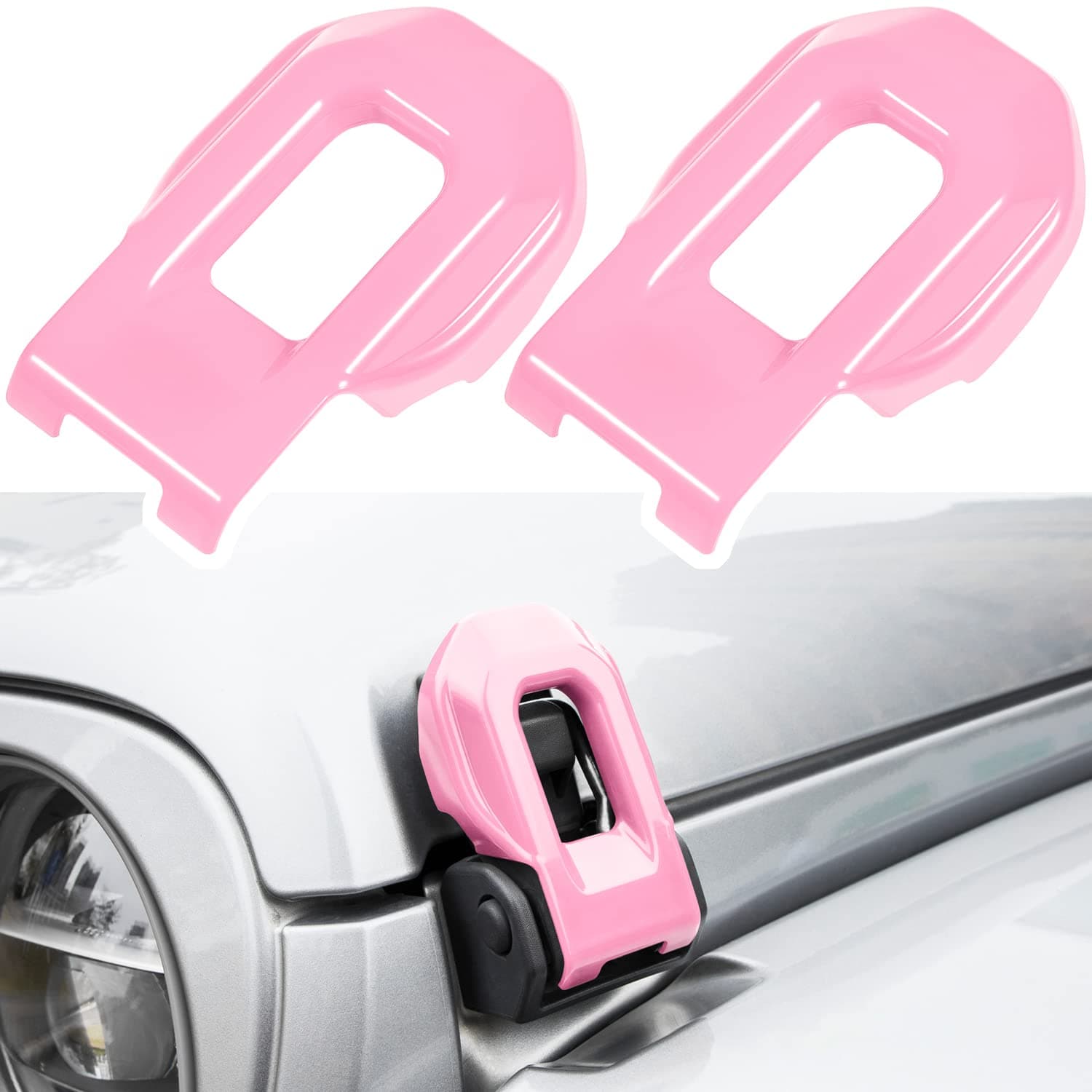 Hood Latch Lock Catch Brackets Cover for 2018-2024 Jeep Wrangler JL JLU Unlimited Sports Freedom Sahara Rubicon Gladiator JT 2-Door & 4-Door Exterior Accessories Decoration (Pink 2PCS)