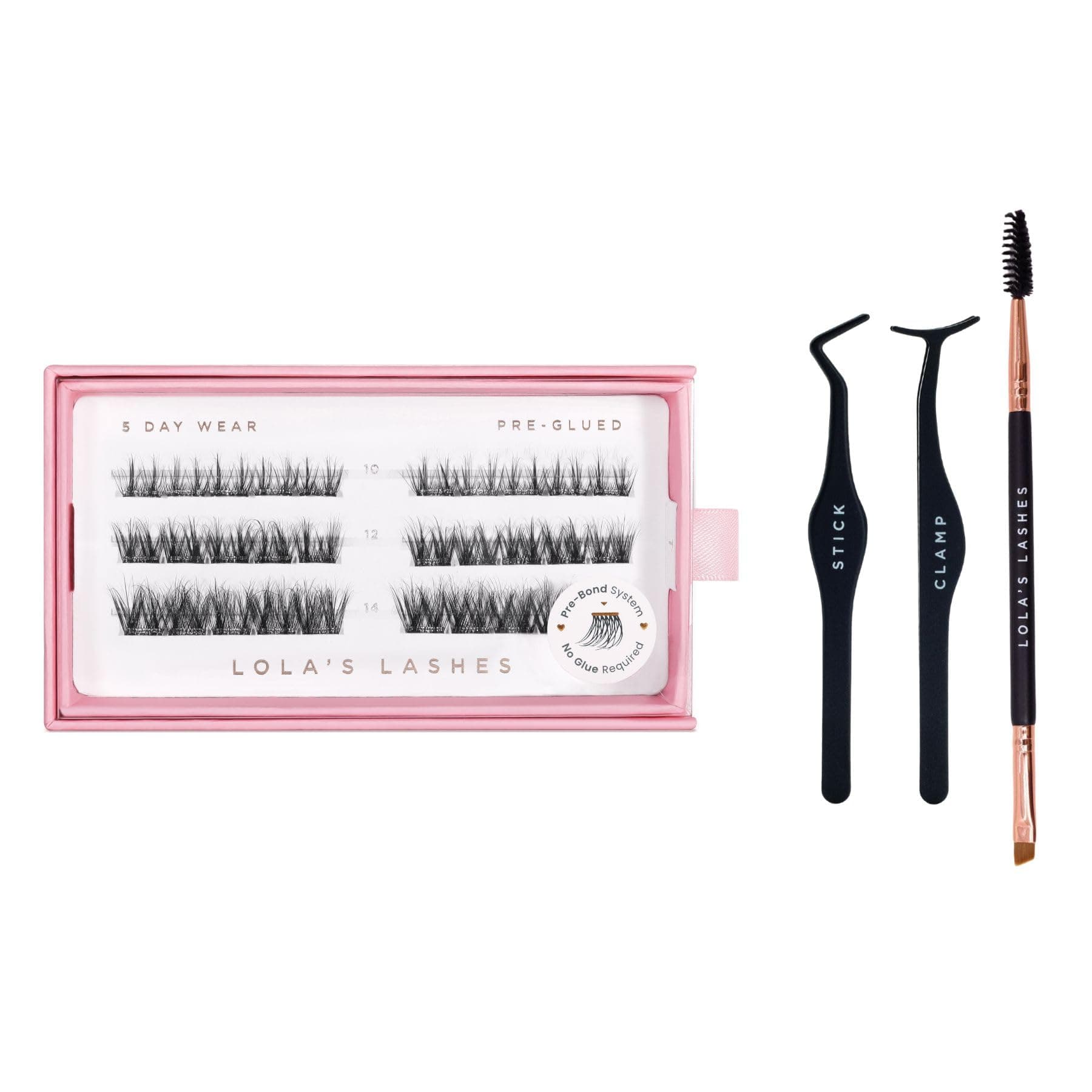Lola's Lashes Pre-glued Lashes | Soft Definition 3 Row Starter Kit | Pre-Glues Lashes | Easy Application | Application Tools Included | 5-10 Days Wear & Waterproof | 10-14mm
