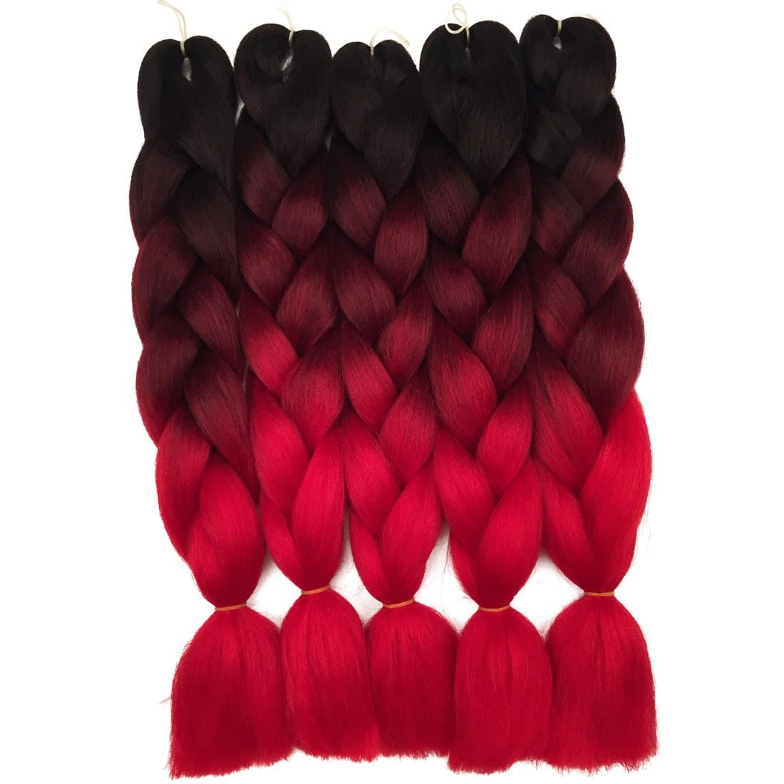 5 Pieces Ombre Synthetic Braiding Hair Jumbo Braids Hair Braiding Kanekalon Mambo Twist Synthetic Hair Extension (24, black-purple-red) (24, black-wine-red)