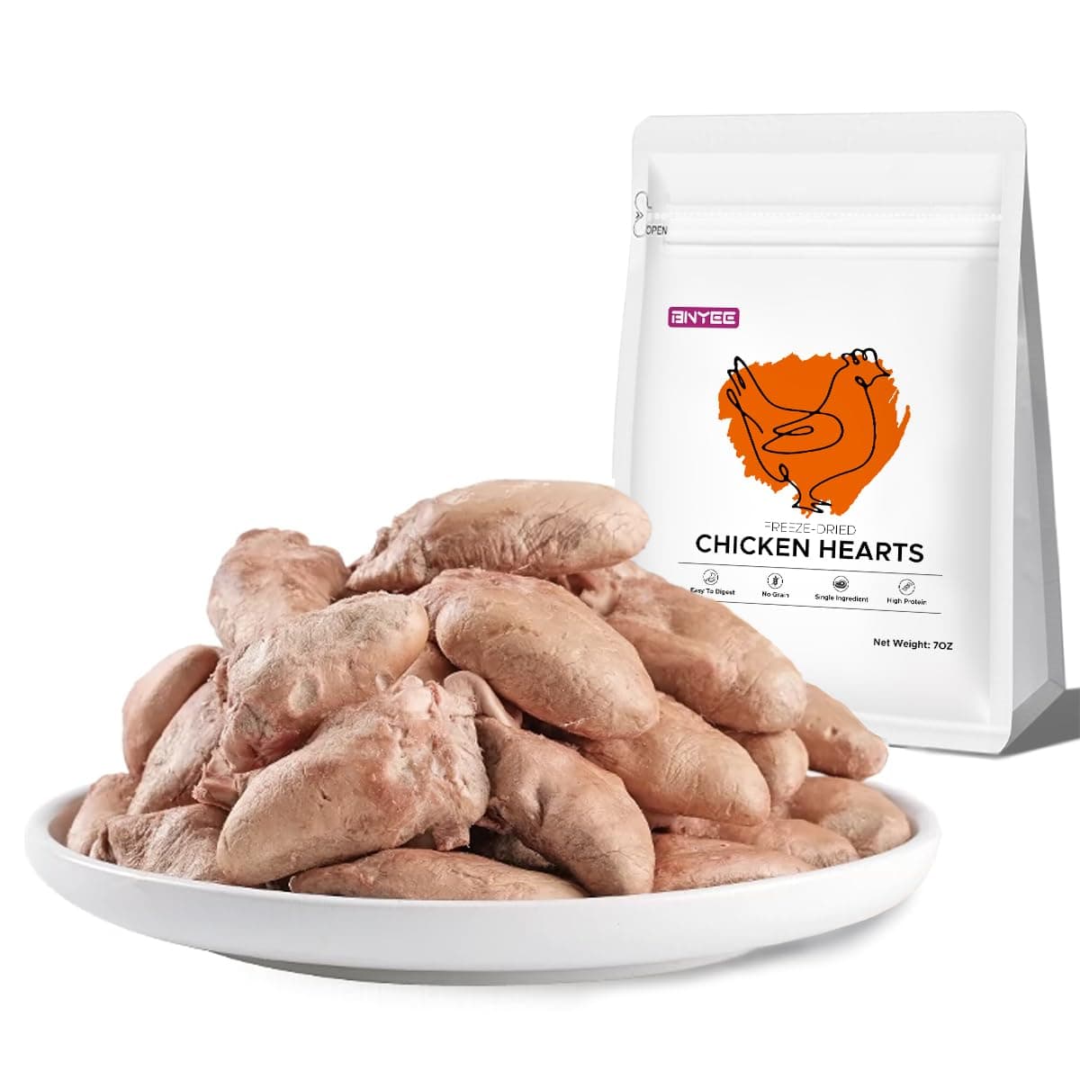 7 OZ Freeze Dried Chicken Hearts Treats for Dogs Cats, High Protein Raw Dog Food Topper, Single Fresh Ingredient Treats, Rawhide Free