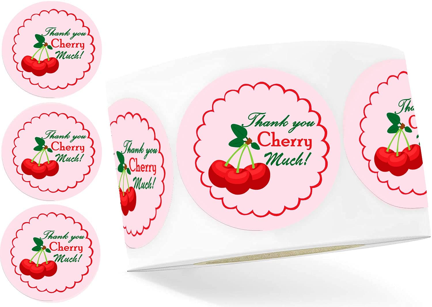 Thank You Cherry Much Stickers,2 Inch Sweet Cherries Birthday Party Favors Labels,Decoration Stickers for Envelope Cookies Candy Bags
