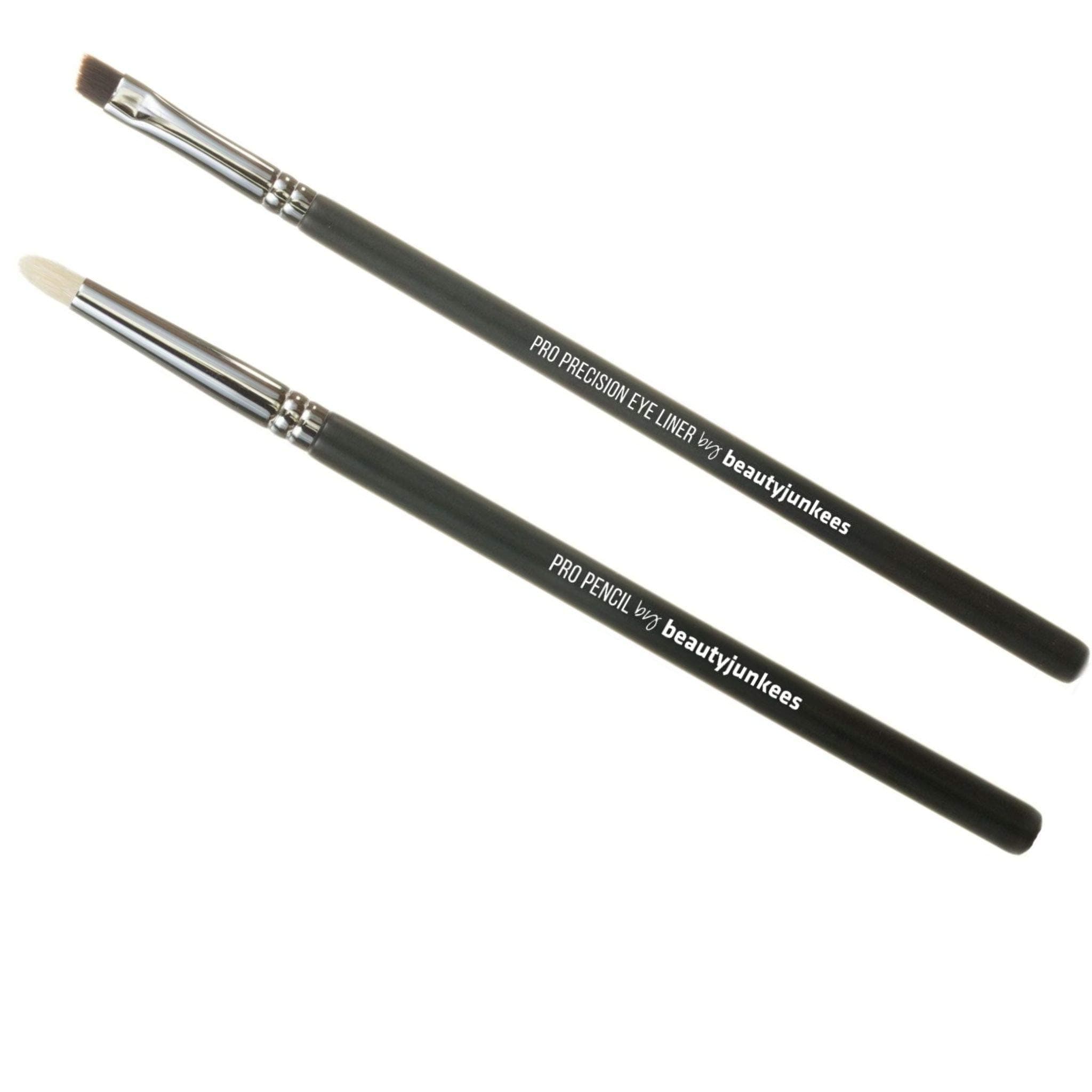 Professional Eyeliner Makeup Brush Set – 2pc Beauty Junkees Eye Liner Brushes Includes Angled Precision Gel Liner for Tightline, Pencil Smudge for Blending Shadows on Lash Line; Premium Quality