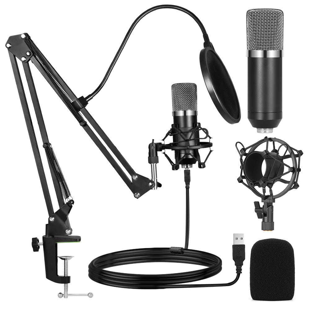 Ankuka Studio Condenser USB Microphone for Computer, Plug & Play Podcast Mic Kit with Adjustable Arm Stand Shock Mount for for Recording, Gaming, Singing, YouTube