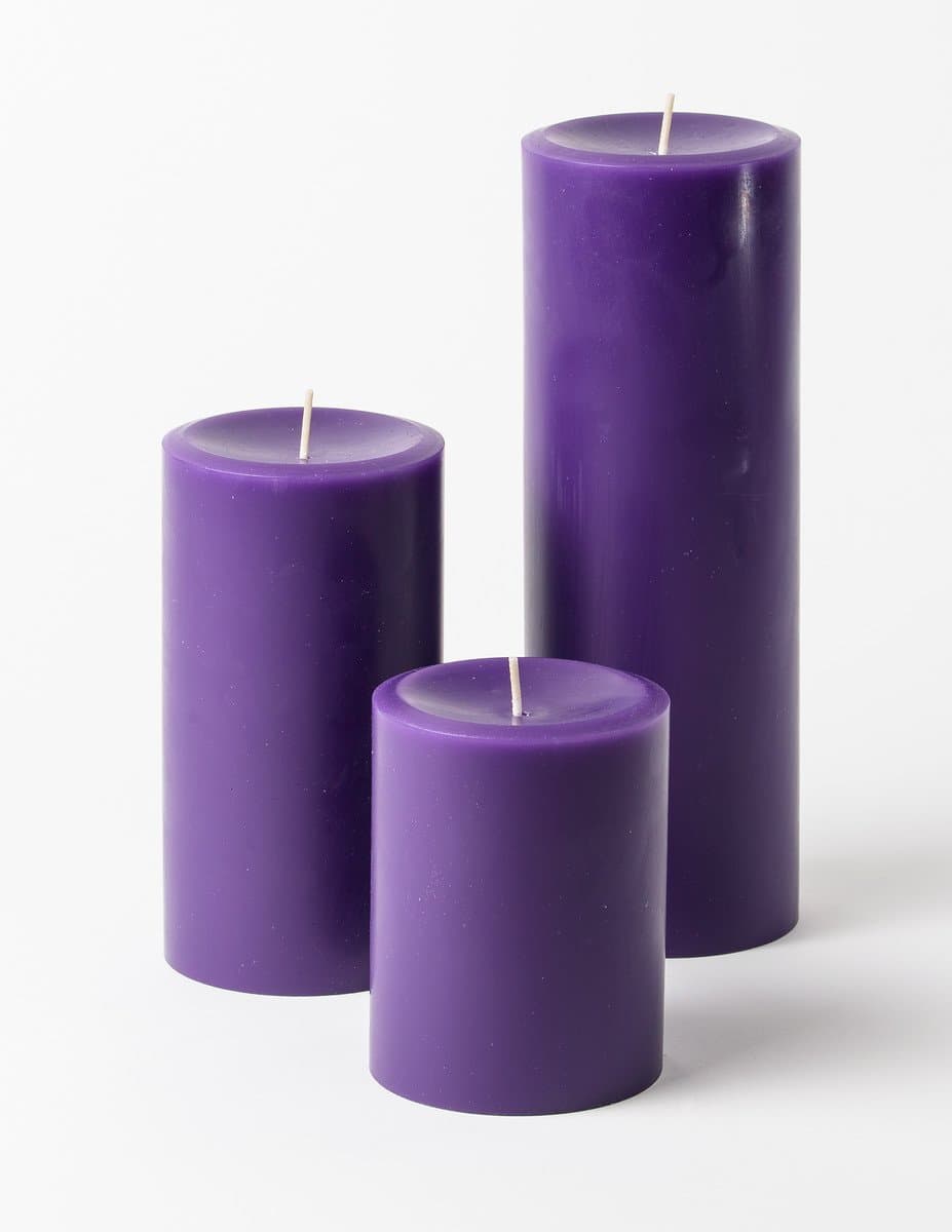 Mister Candle Unscented Dripless Pillar Candles Set of 3, Hand Poured 3 Inch Candles, Premium Wax, Decorative Pillar Candles, (3" x 4", 3" x 6", and 3" x 9", Purple)
