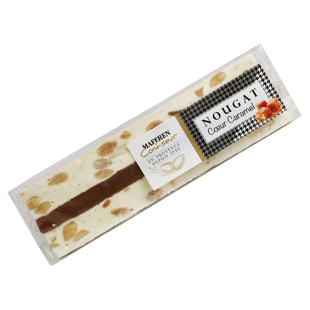 Soft White Nougat Candy Bar with Salted Caramel and Almonds | Handcrafted in France by Maffren | 100 Gram