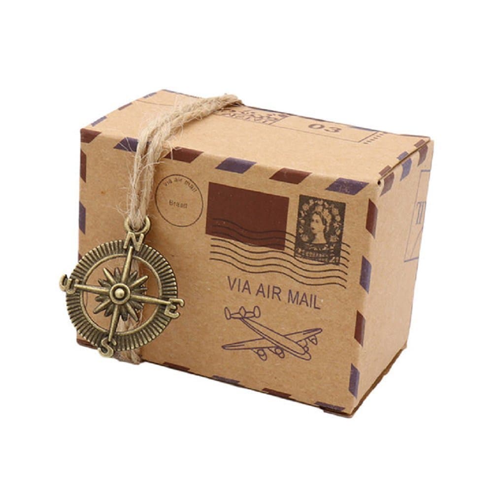 Miraise 50 Vintage Earth and Compass Kraft Candy Box Gift Boxes for Wedding Airplanes Aviation Inspired Reception Or Tourism Themed Events Mail Gift Boxes (Compass)
