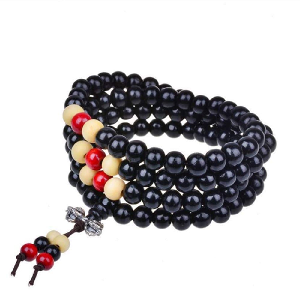 Xin Bai Xiang Men,women's 8mm Wood Bracelet Link Wrist Necklace Chain Tibetan Buddhist Black Bead Prayer Buddha Mala Christmas Gifts
