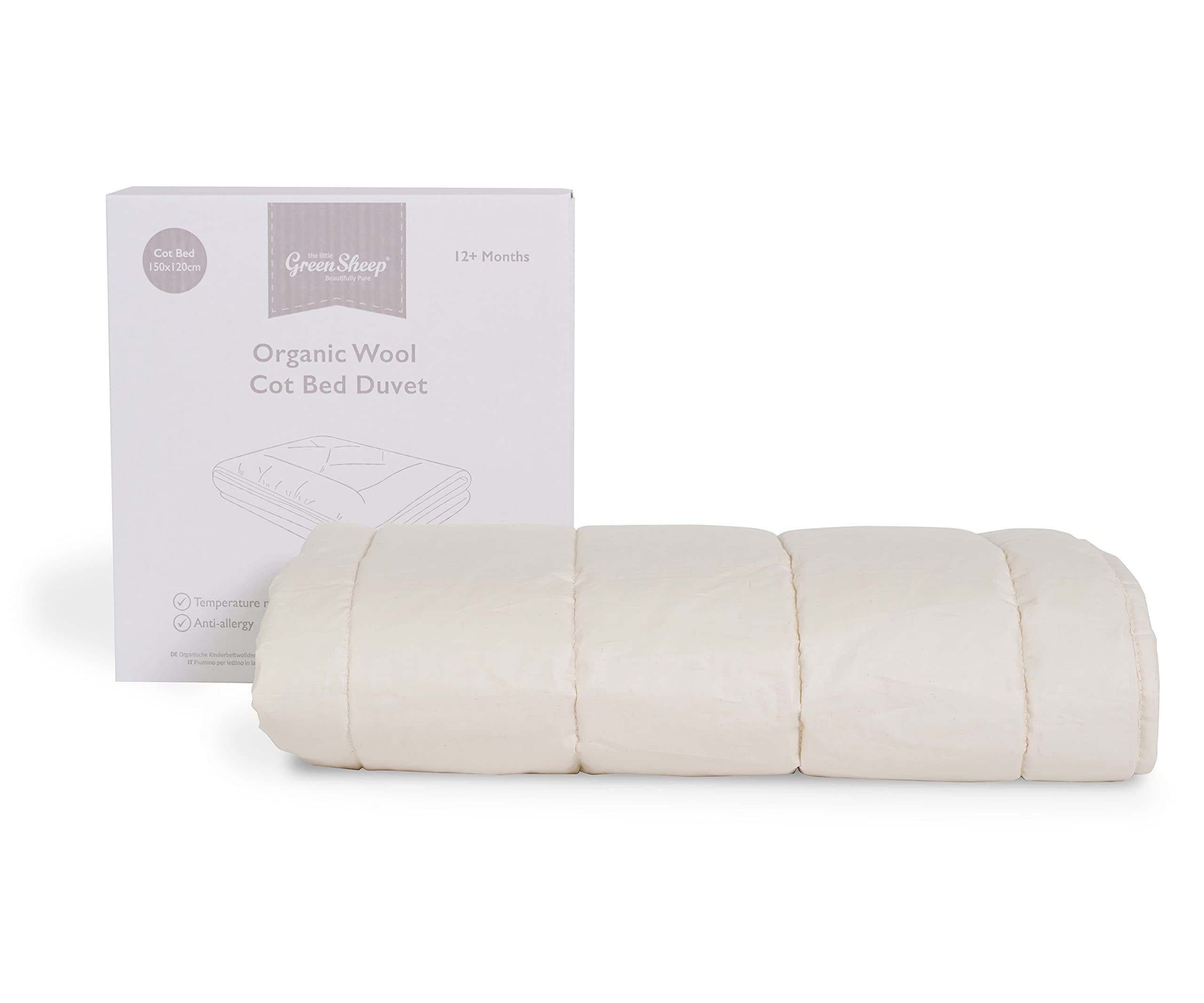 Organic Wool Cot Bed Duvet for Toddlers - Hypoallergenic and Naturally Temperature Regulating - 120 x 140cm