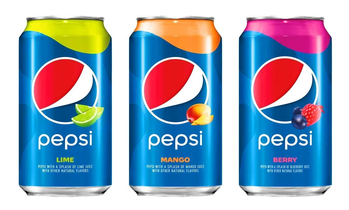pepsi splash variety pack, 8 pepsi mango, 8 pepsi lime, 8 pepsi blueberry, 24 cans/12 oz, total 288 fl oz