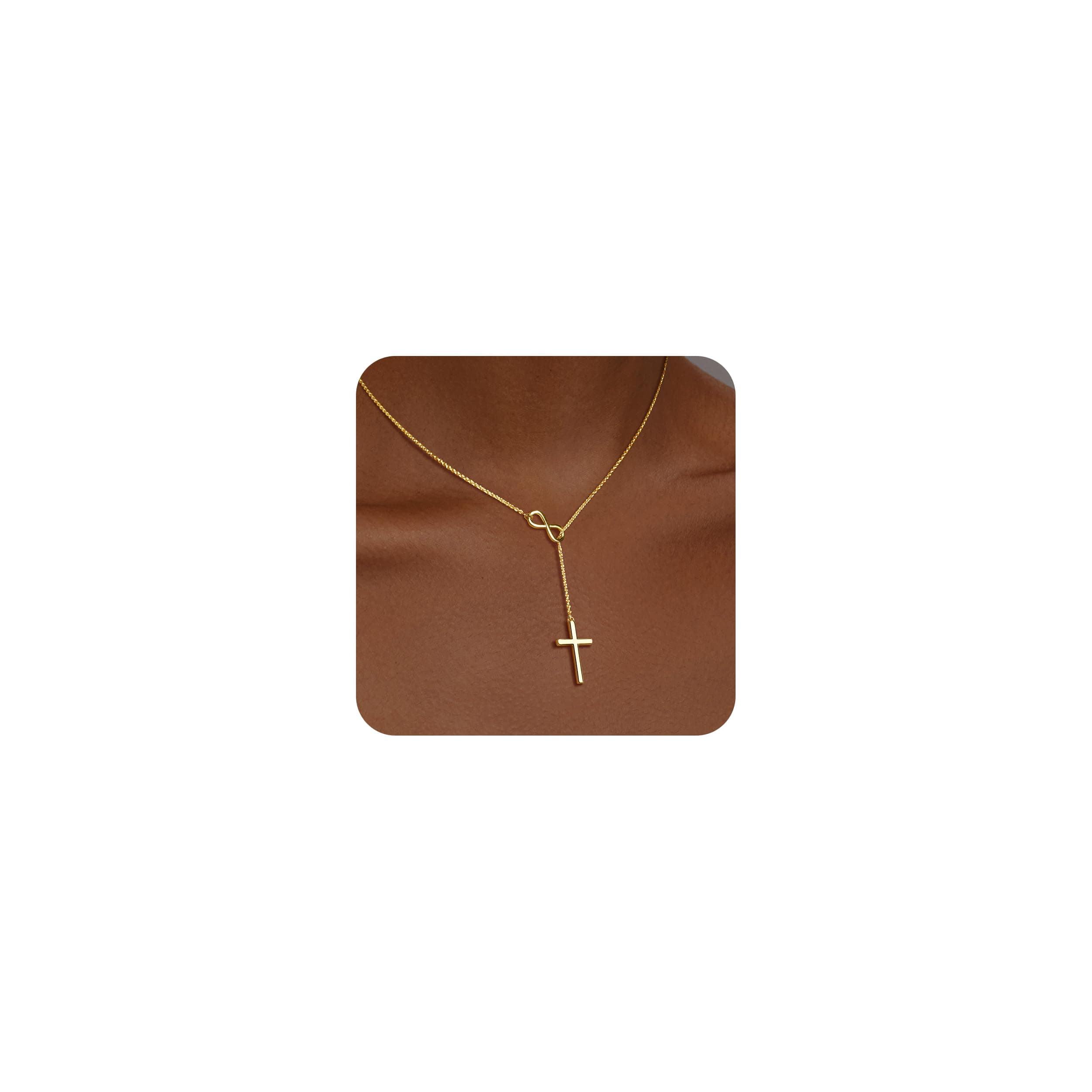 Mothers Day Gifts for Mom Infinity Cross Necklace for Women, 14K Gold Plated Necklace Unique Trendy Cross Pendant Jewelry, Non Tarnish & Waterproof Christian Jewelry - First Communion Confirmation Easter Gifts