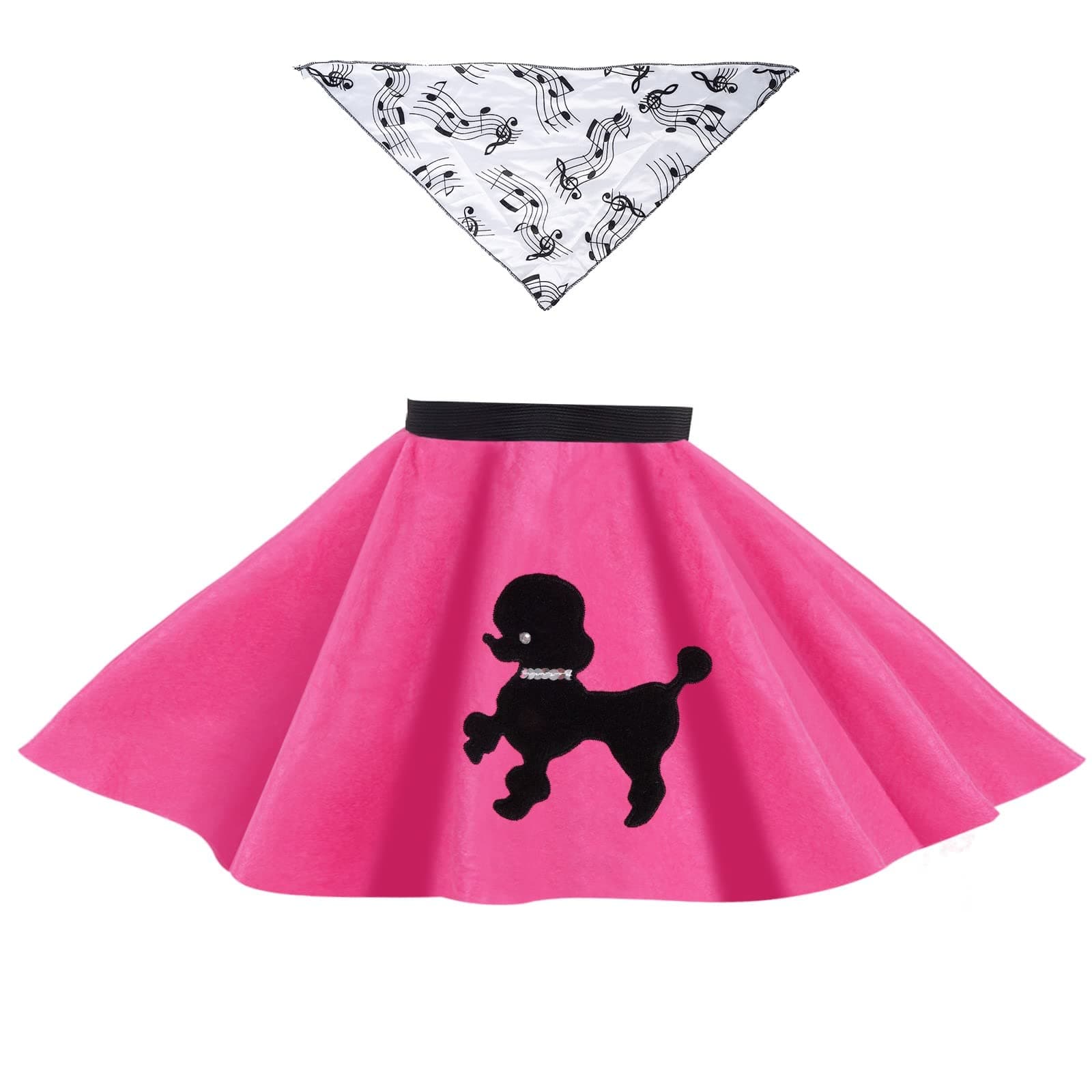 1950s Hot Pink Poodle Skirt for Toddlers with Musical Note Printed Scarf | Hot Pink Toddlers Sock Hop Skirt | Poodle Skirts for Kids 50s Costume