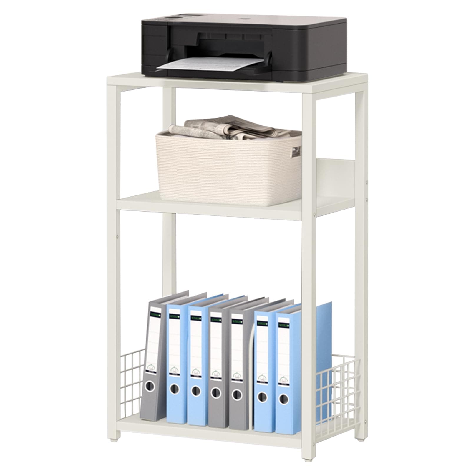 LELELINKY White Side Table,Small Printer Stand with Storage Shelf,3 Tier Industrial Bedside Tables,Vinyl Record Player Stand,Modern Sofa Night Stands for Living Room Bedroom Office Small Spaces